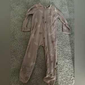 Kyte Pink Kids One Piece Zip Romper with Bunny Print